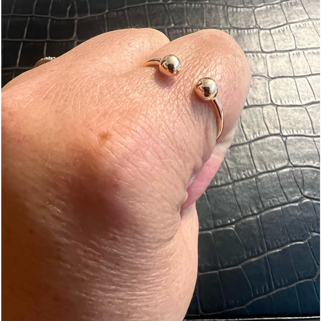 14k Solid Rose Gold Adjustable Two Ball Ring